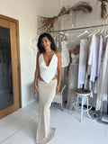  Beautiful model wearing Alina Top (White), by Amy Taylor Collection. Contact us today to order your perfect outfit. 1 