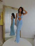  Beautiful model wearing Eden Sleeveless Gown HIRE (Baby Blue), by Amy Taylor Collection. Contact us today to order your perfect outfit. 1 