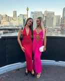  Beautiful model wearing Eden Sleeveless Gown HIRE (Hot Pink), by Amy Taylor Collection. Contact us today to order your perfect outfit. 1 