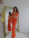  Beautiful model wearing Eden Sleeveless Gown HIRE (Orange), by Amy Taylor Collection. Contact us today to order your perfect outfit. 1 