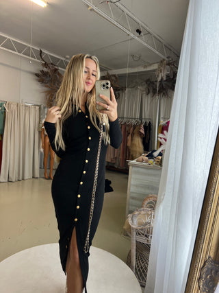 Black Button Up Cotton Comfy Dress - Amy Taylor Collection
