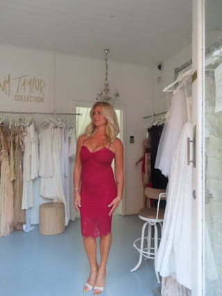French Lace Midi Dress - Raspberry (SALE) - Amy Taylor Collection