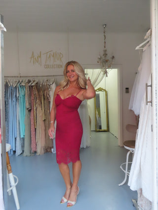 French Lace Midi Dress - Raspberry (SALE) - Amy Taylor Collection