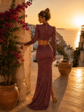  Beautiful model wearing LIMITED EDITION Merlot Noir Top - Plum (PRE-ORDER), by Amy Taylor Collection. Contact us today to order your perfect outfit. 3 