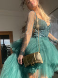Hand Beaded Emerald Long Sleeve Mini Dress - HIRE - Amy Taylor Collection
