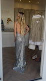 Beautiful model wearing Pure Mermaid Glitter Gown HIRE (Silver), by Amy Taylor Collection . Contact us today to order your perfect outfit. 1 