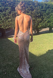  Beautiful model wearing Pure Mermaid Glitter Gown - Gold, by Amy Taylor Collection. Contact us today to order your perfect outfit. 7 