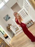  Beautiful model wearing Ruby Rose Gown HIRE, by Amy Taylor Collection. Contact us today to order your perfect outfit. 3 