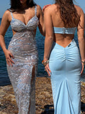  Beautiful model wearing Silver Starlet Gown HIRE, by Amy Taylor Collection. Contact us today to order your perfect outfit. 1 