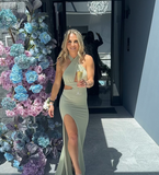  Beautiful model wearing Stephia Gown, by Amy Taylor Collection. Contact us today to order your perfect outfit. 1 