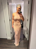  Beautiful model wearing Ursula Gown HIRE (Baby Pink), by Amy Taylor Collection. Contact us today to order your perfect outfit. 4 
